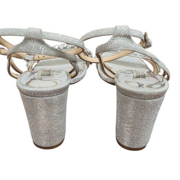 Badgley Mischka Nadine Jewel Block Heel Womens Silver Rhinestone Bridal Shoes - Picture 6 of 11